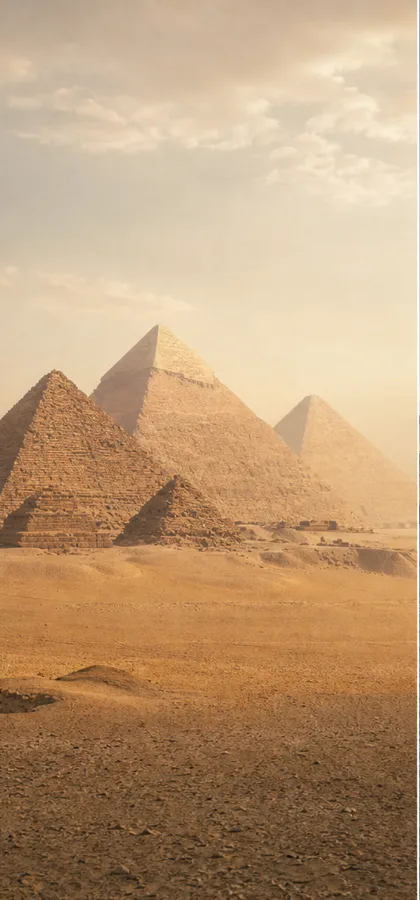 The pyramids of Giza in warm desert light